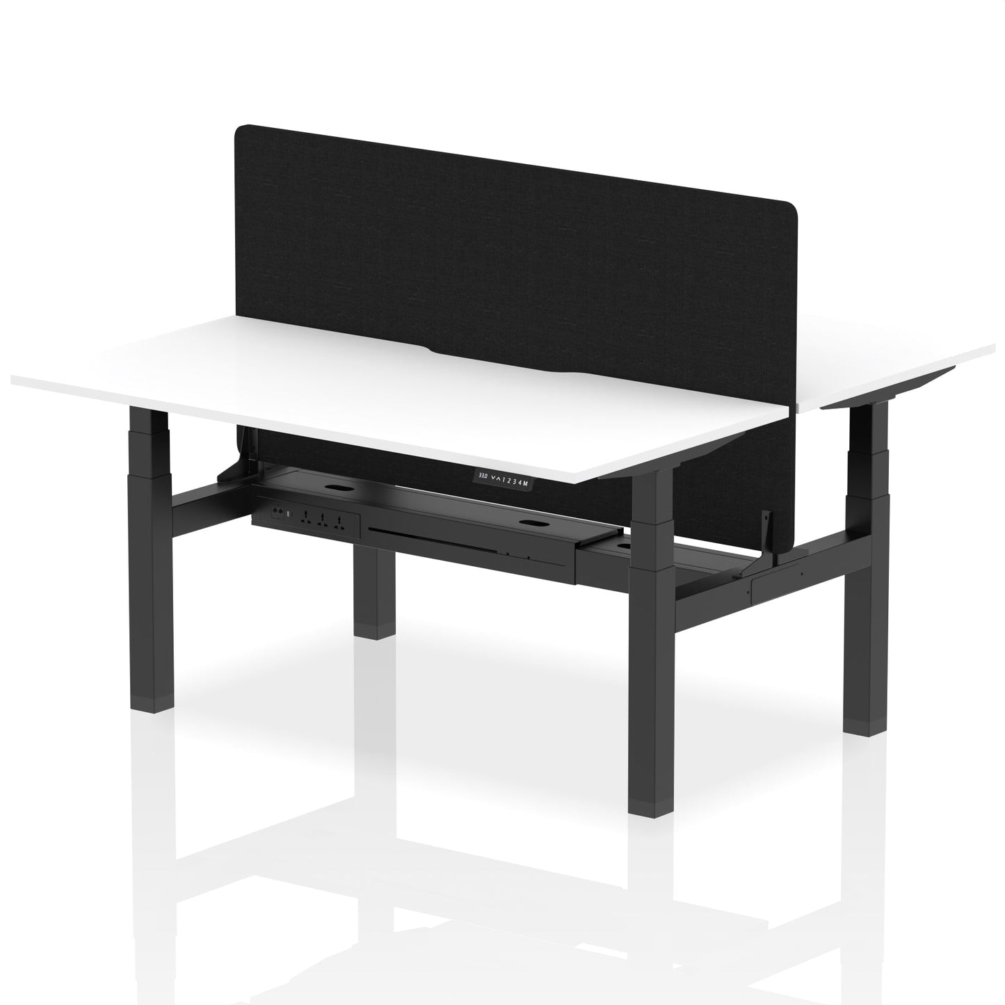 Air Back-to-Back Scalloped Edge Height Adjustable Bench Desk - 2 Person with Black Straight Screen