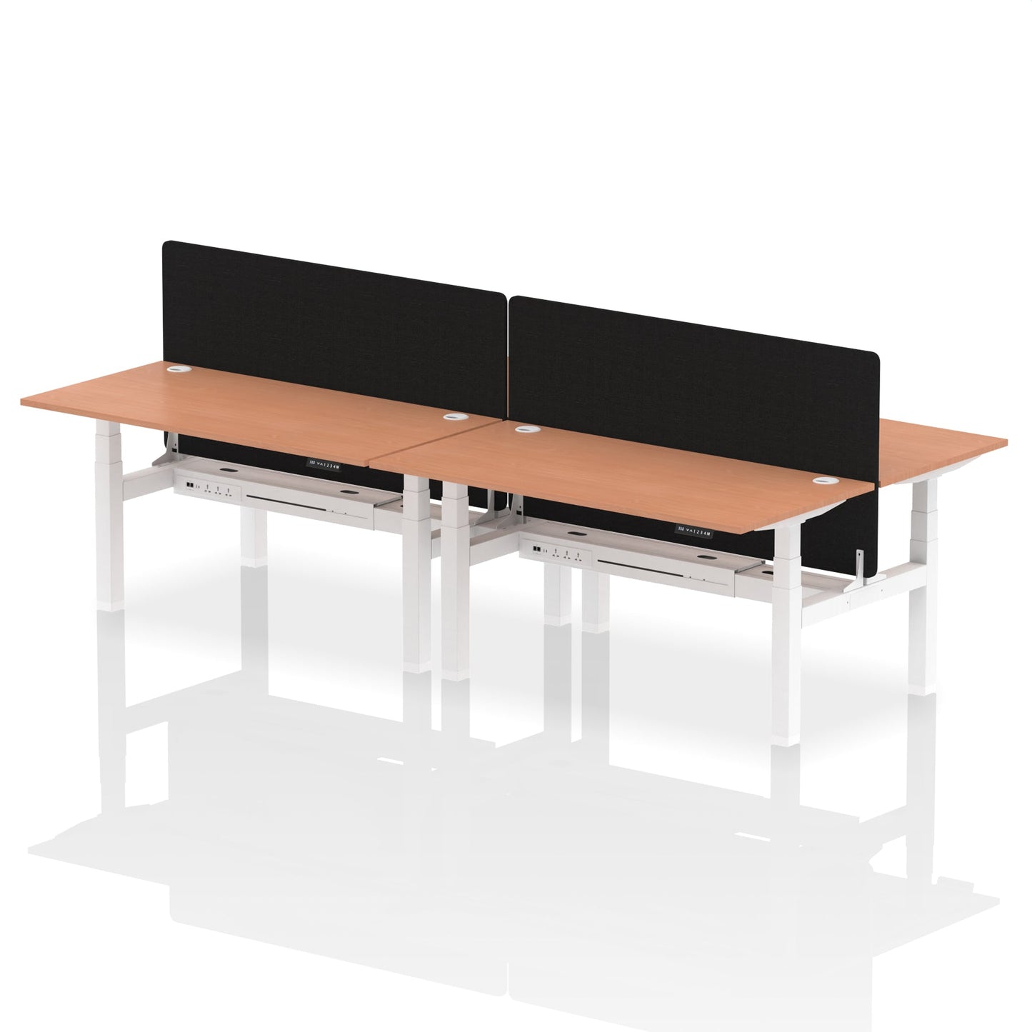 Air Back-to-Back Height Adjustable Bench Desk - 4 Person with Black Straight Screen