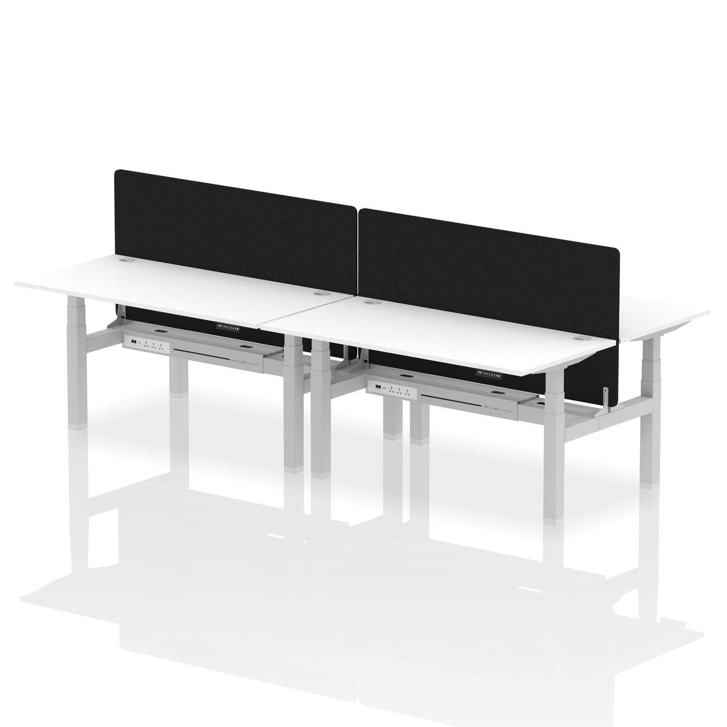 Air Back-to-Back Height Adjustable Bench Desk - 4 Person with Black Straight Screen