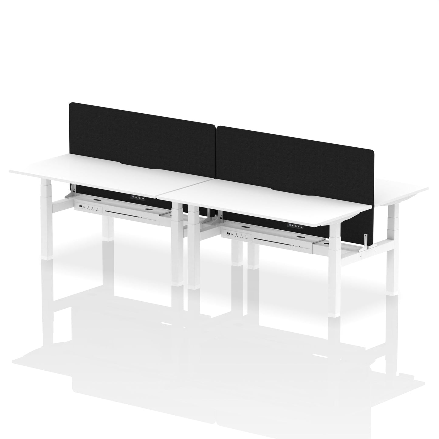 Air Back-to-Back Scalloped Edge Height Adjustable Bench Desk - 4 Person with Black Straight Screen