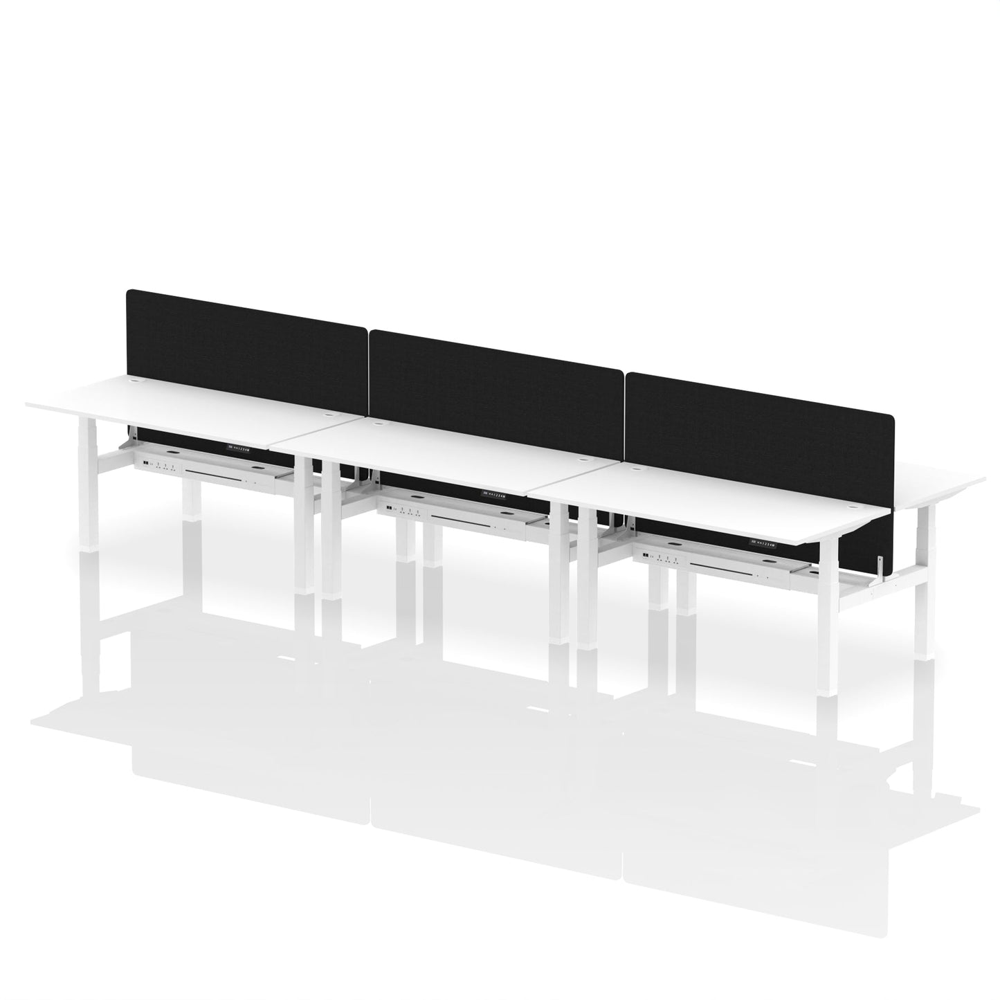 Air Back-to-Back Height Adjustable Bench Desk - 6 Person with Black Straight Screen