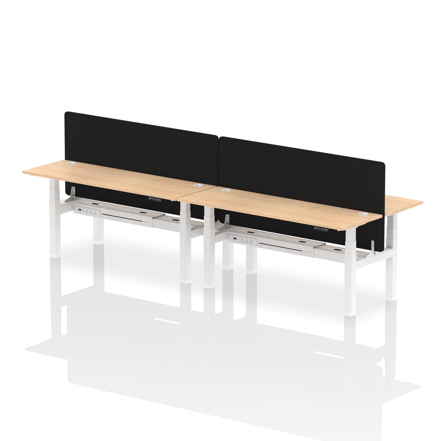 Air Back-to-Back Slimline Height Adjustable Bench Desk - 4 Person with Black Straight Screen