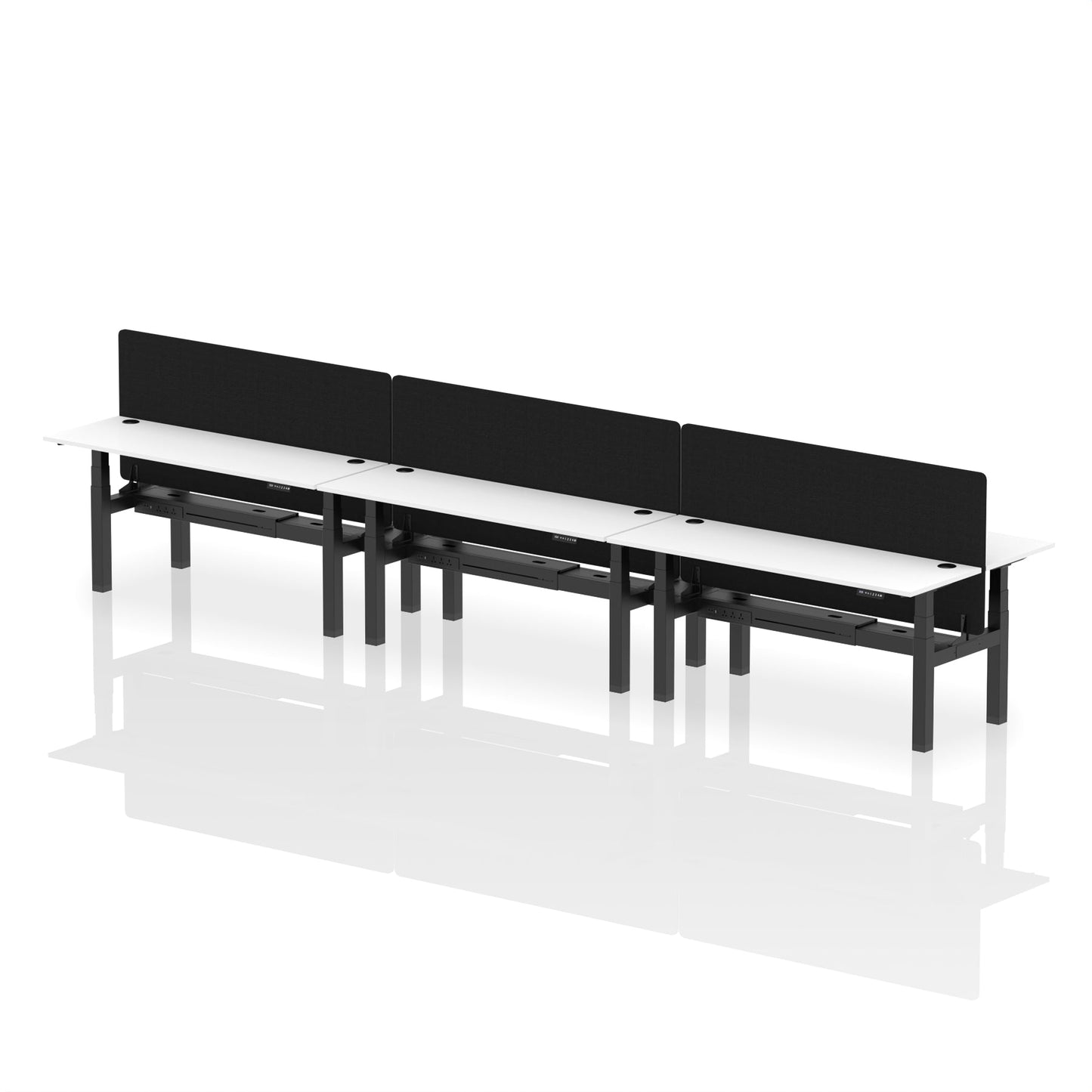 Air Back-to-Back Slimline Height Adjustable Bench Desk - 6 Person with Black Straight Screen