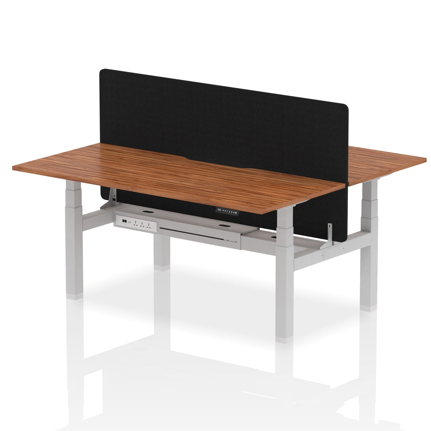 Air Back-to-Back Scalloped Edge Height Adjustable Bench Desk - 2 Person with Black Straight Screen