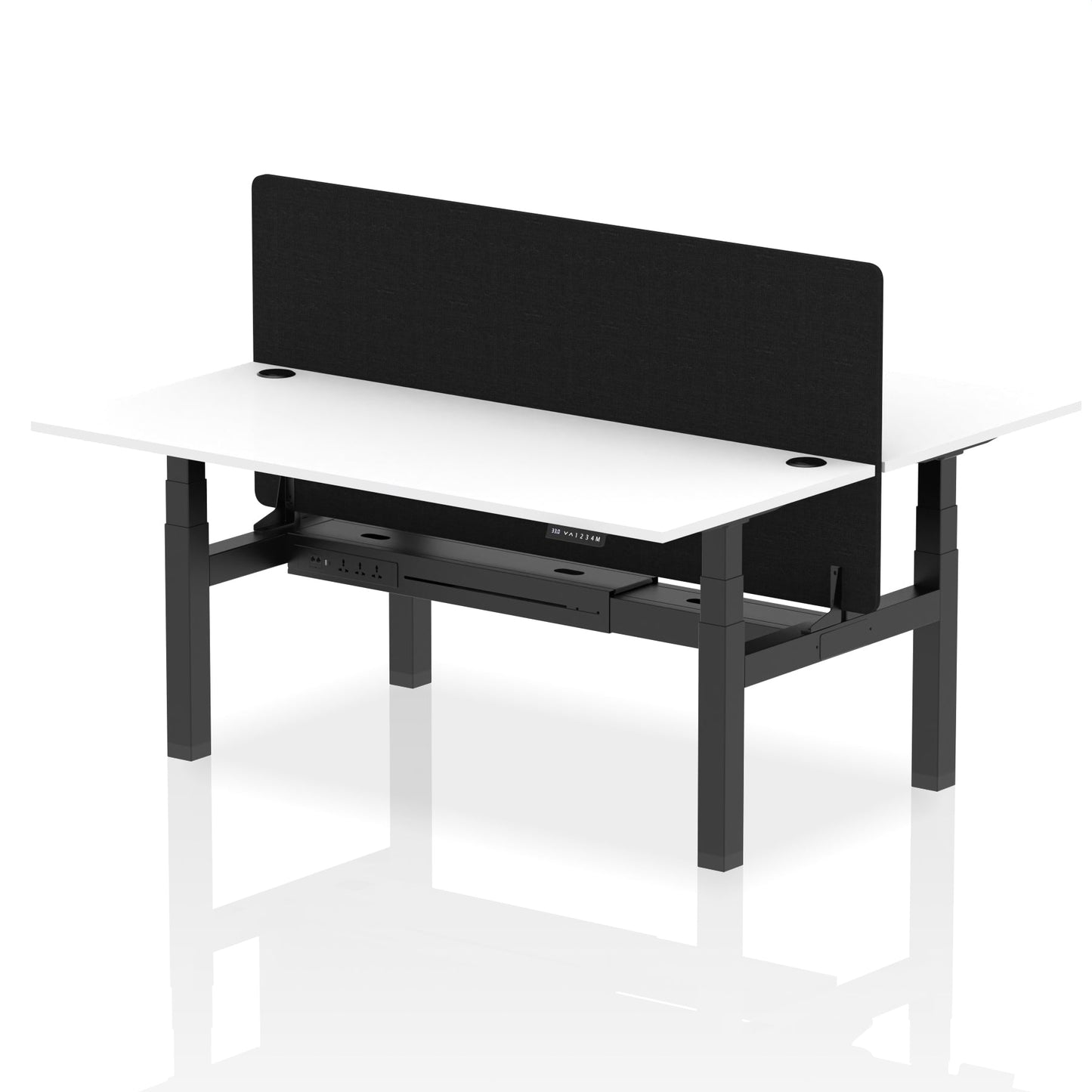 Air Back-to-Back Height Adjustable Bench Desk - 2 Person with Black Straight Screen