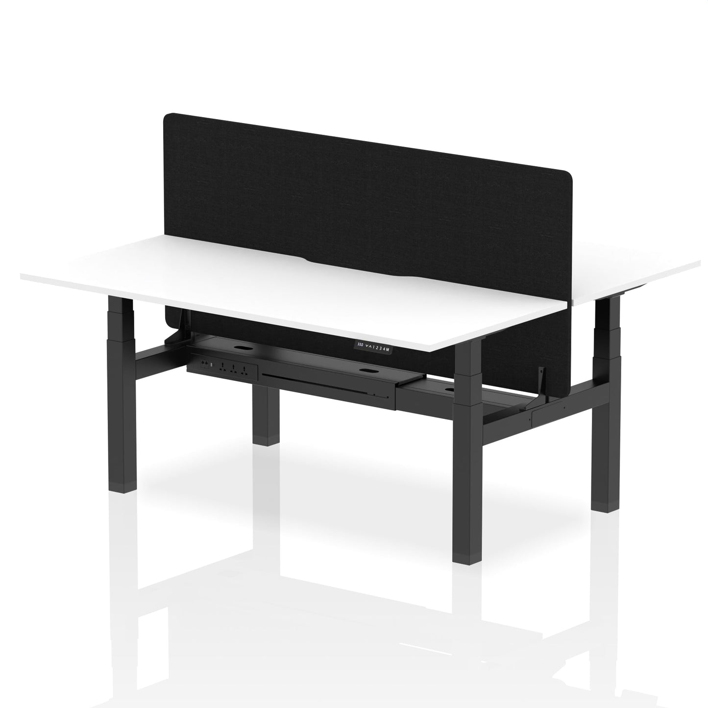 Air Back-to-Back Scalloped Edge Height Adjustable Bench Desk - 2 Person with Black Straight Screen