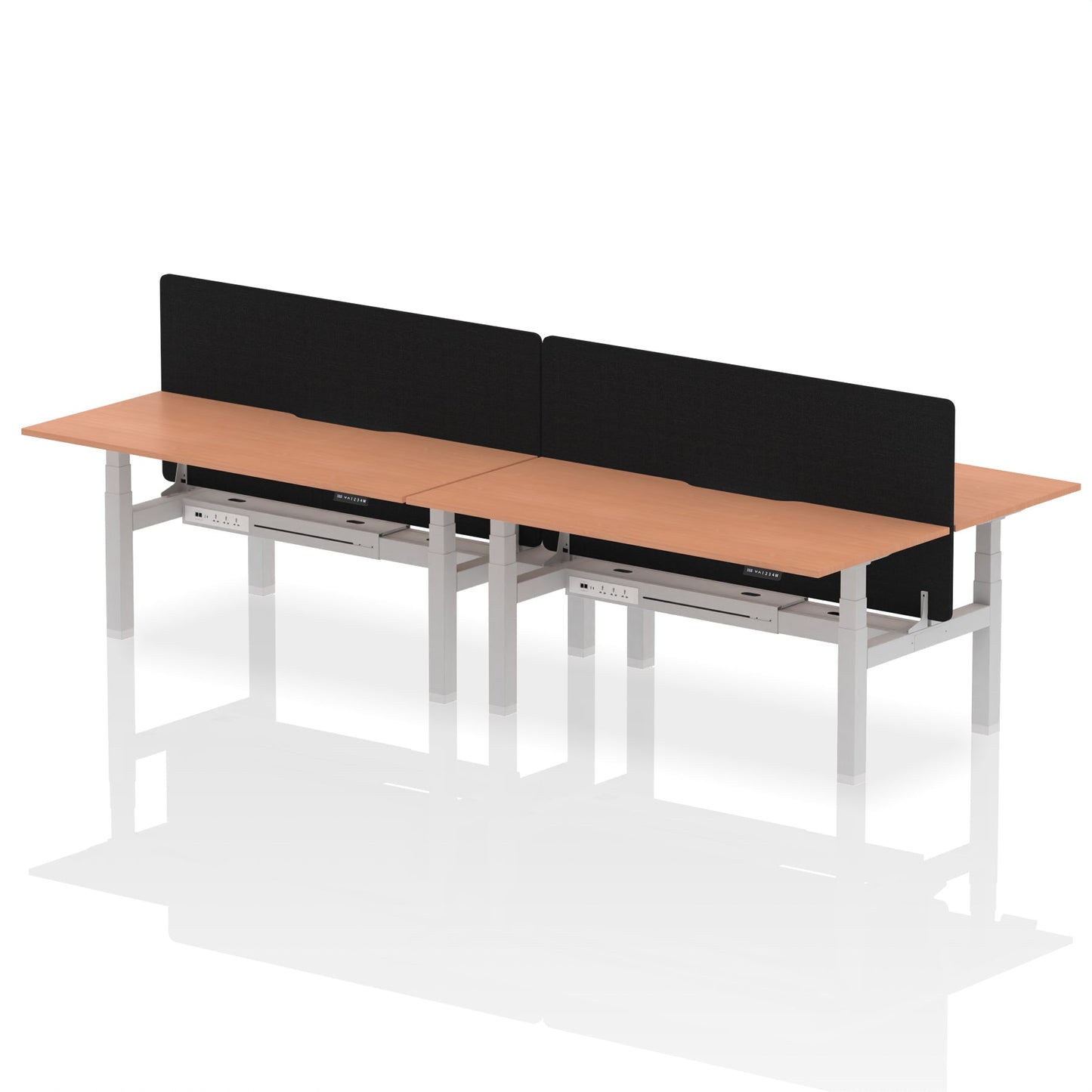 Air Back-to-Back Scalloped Edge Height Adjustable Bench Desk - 4 Person with Black Straight Screen