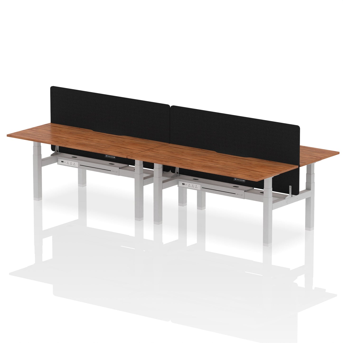 Air Back-to-Back Scalloped Edge Height Adjustable Bench Desk - 4 Person with Black Straight Screen