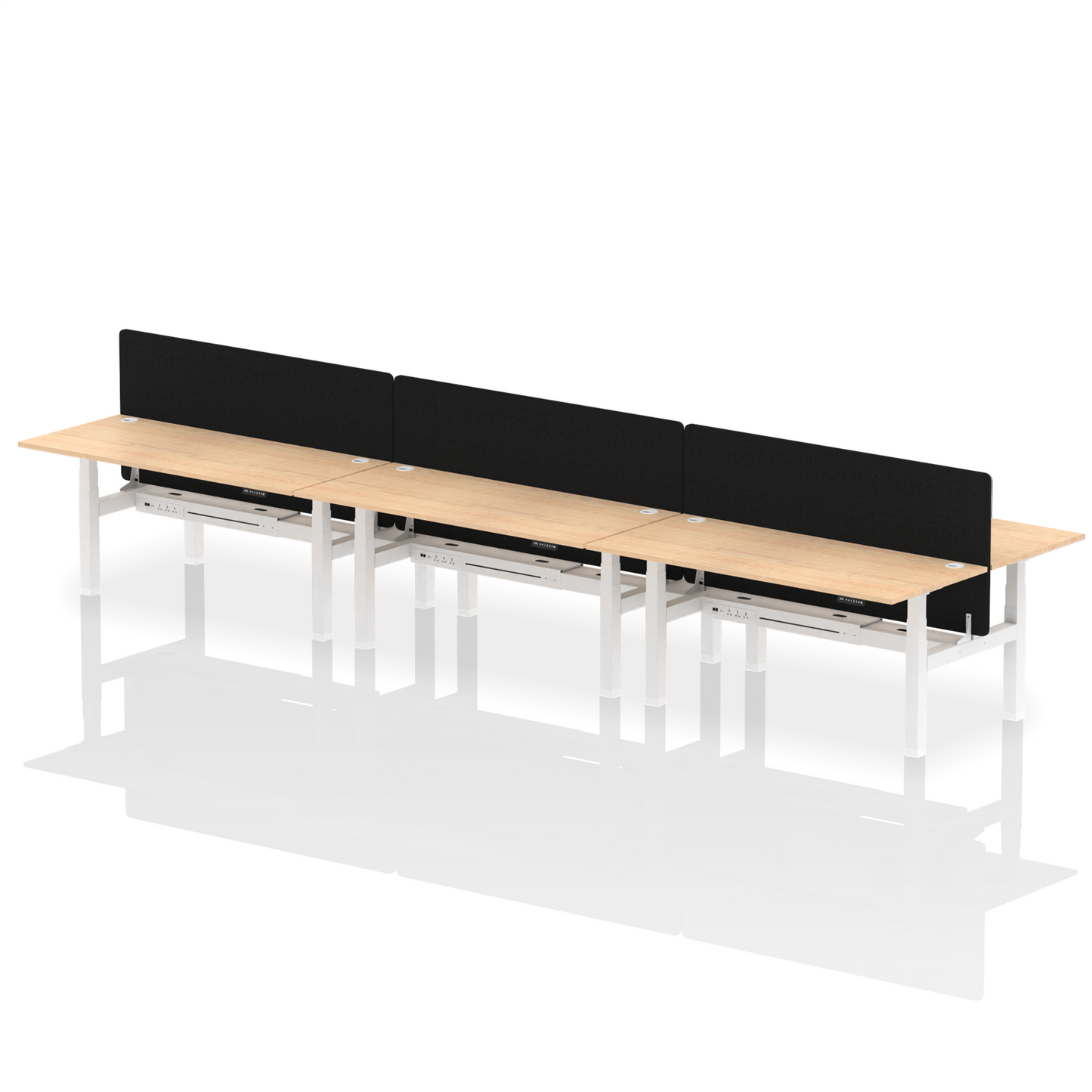 Air Back-to-Back Height Adjustable Bench Desk - 6 Person with Black Straight Screen