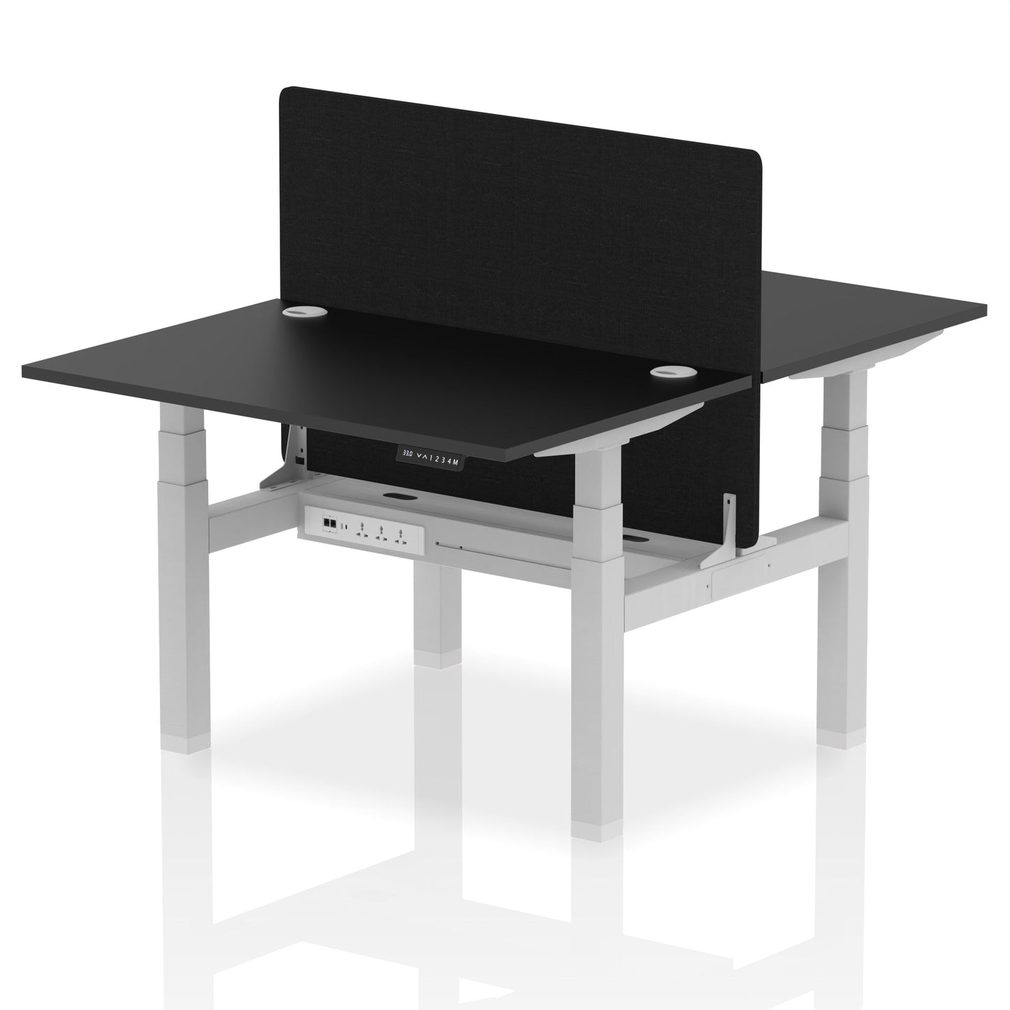 Air Back-to-Back Height Adjustable Bench Desk - 2 Person with Black Straight Screen