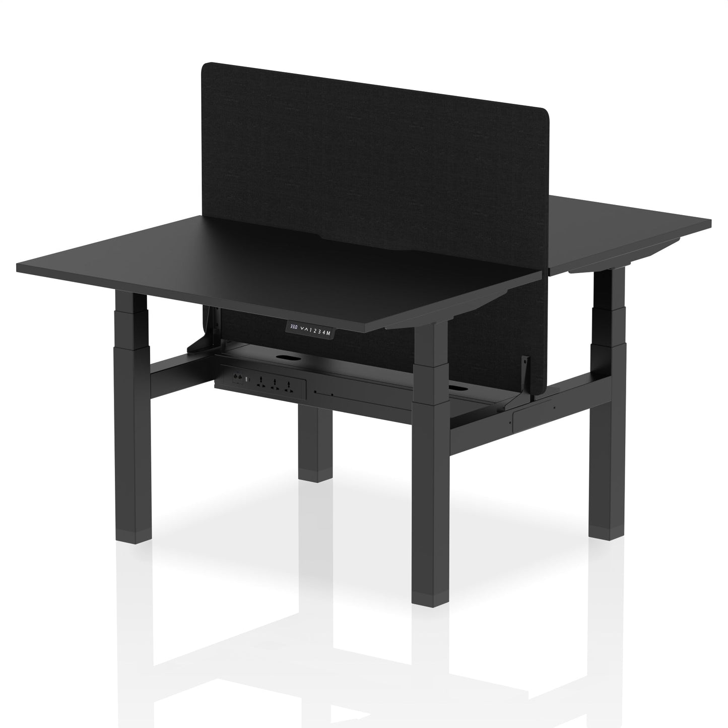 Air Back-to-Back Scalloped Edge Height Adjustable Bench Desk - 2 Person with Black Straight Screen