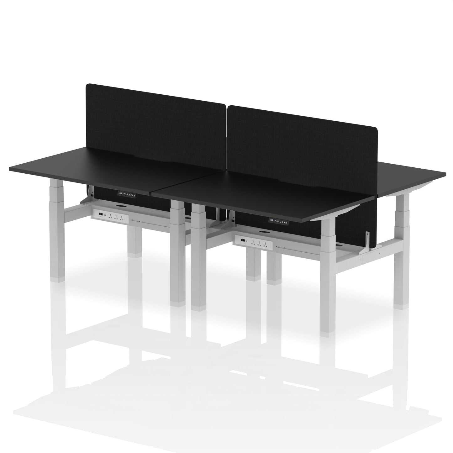 Air Back-to-Back Scalloped Edge Height Adjustable Bench Desk - 4 Person with Black Straight Screen