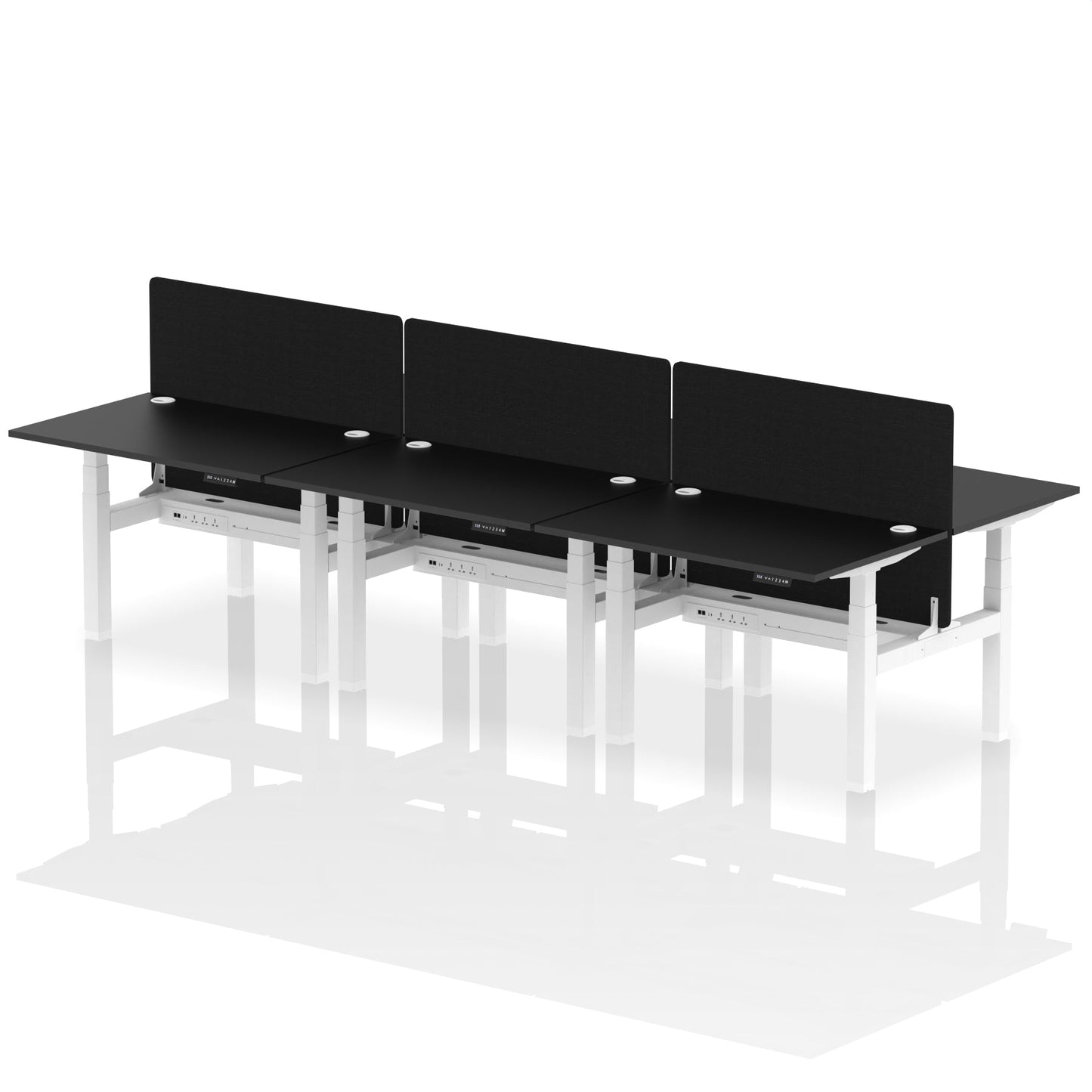 Air Back-to-Back Height Adjustable Bench Desk - 6 Person with Black Straight Screen