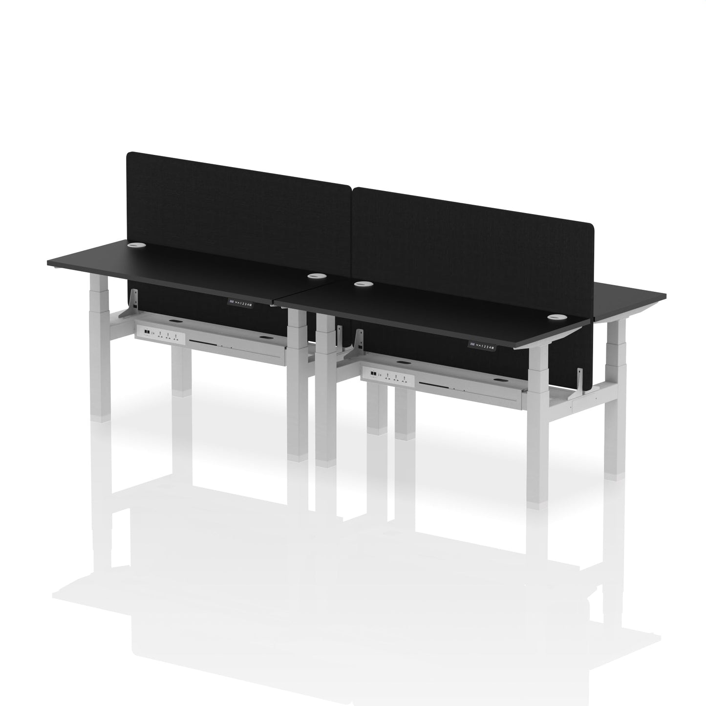 Air Back-to-Back Slimline Height Adjustable Bench Desk - 4 Person with Black Straight Screen