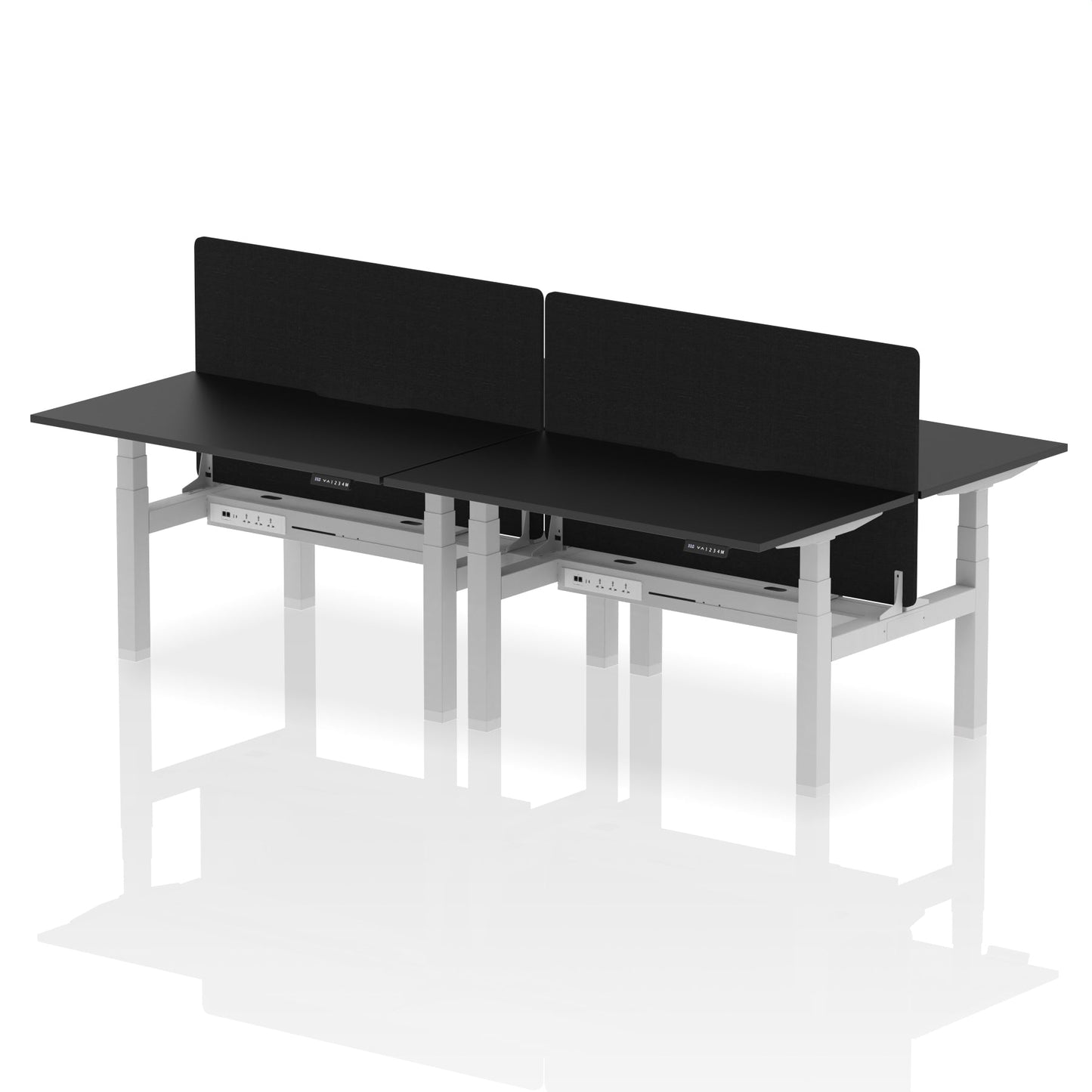 Air Back-to-Back Scalloped Edge Height Adjustable Bench Desk - 4 Person with Black Straight Screen