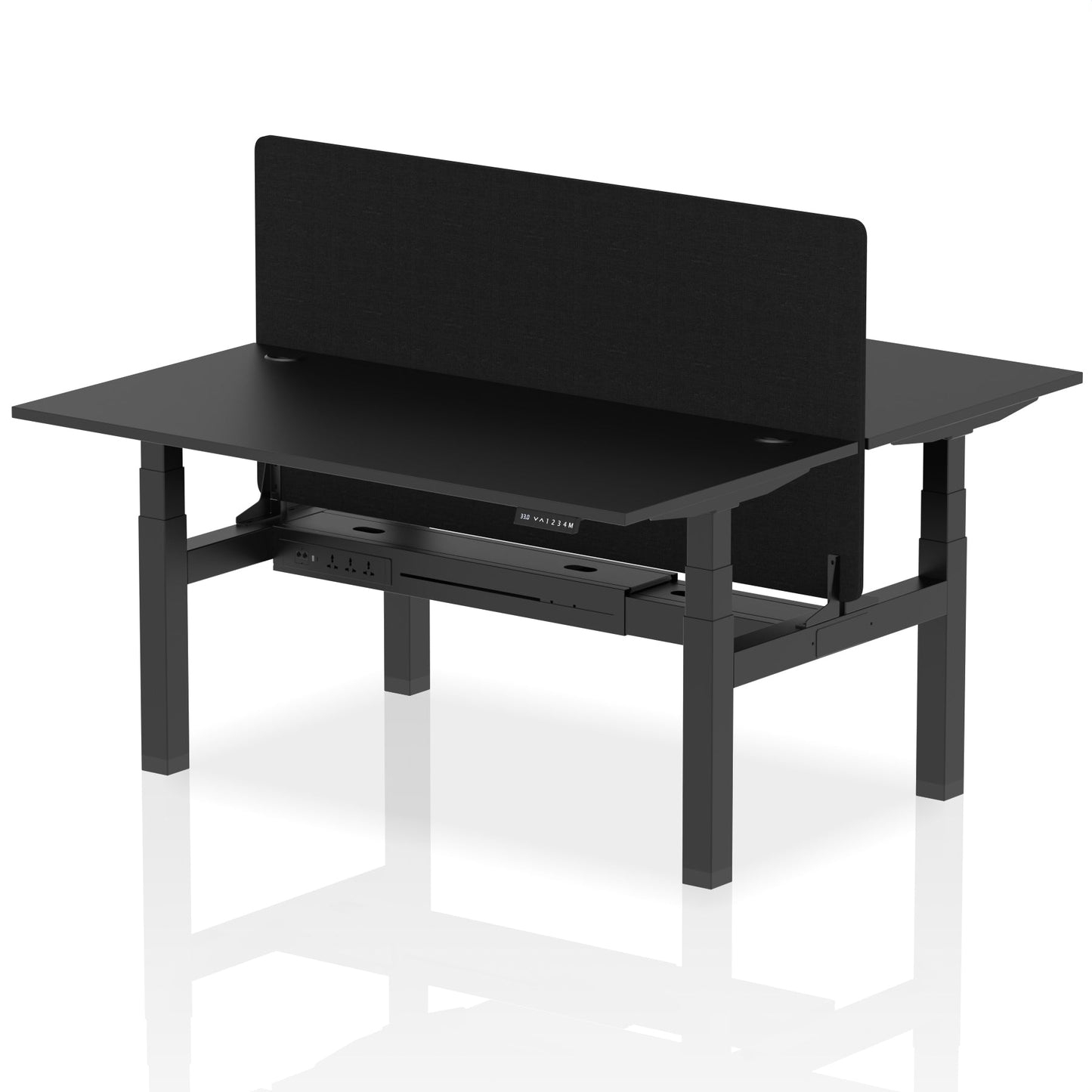 Air Back-to-Back Height Adjustable Bench Desk - 2 Person with Black Straight Screen