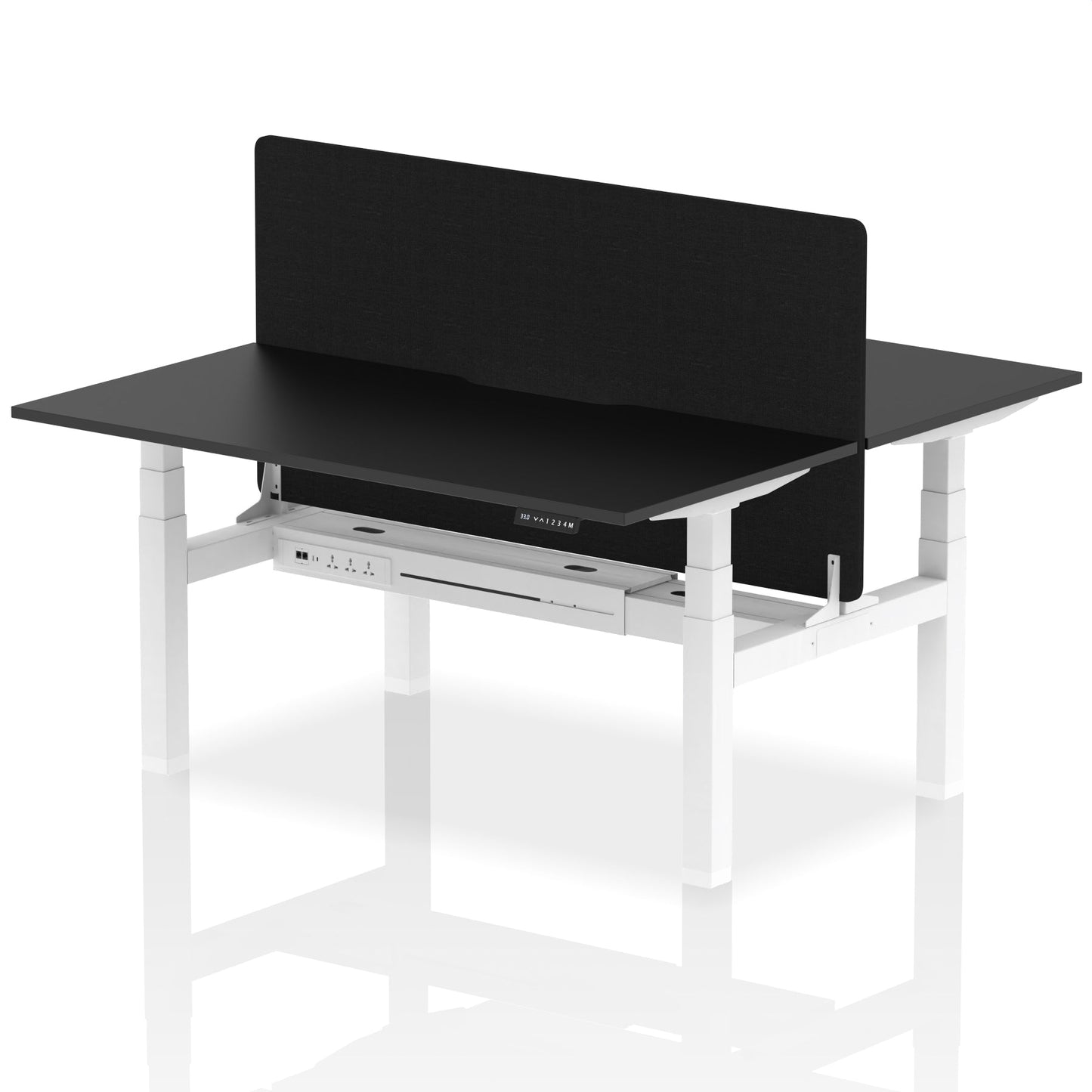 Air Back-to-Back Scalloped Edge Height Adjustable Bench Desk - 2 Person with Black Straight Screen