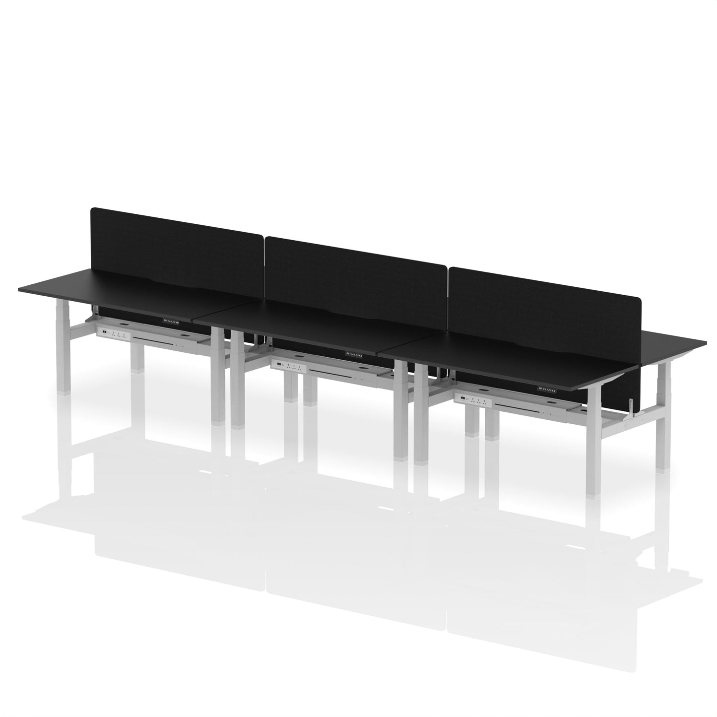 Air Back-to-Back Scalloped Edge Height Adjustable Bench Desk - 6 Person with Black Straight Screen