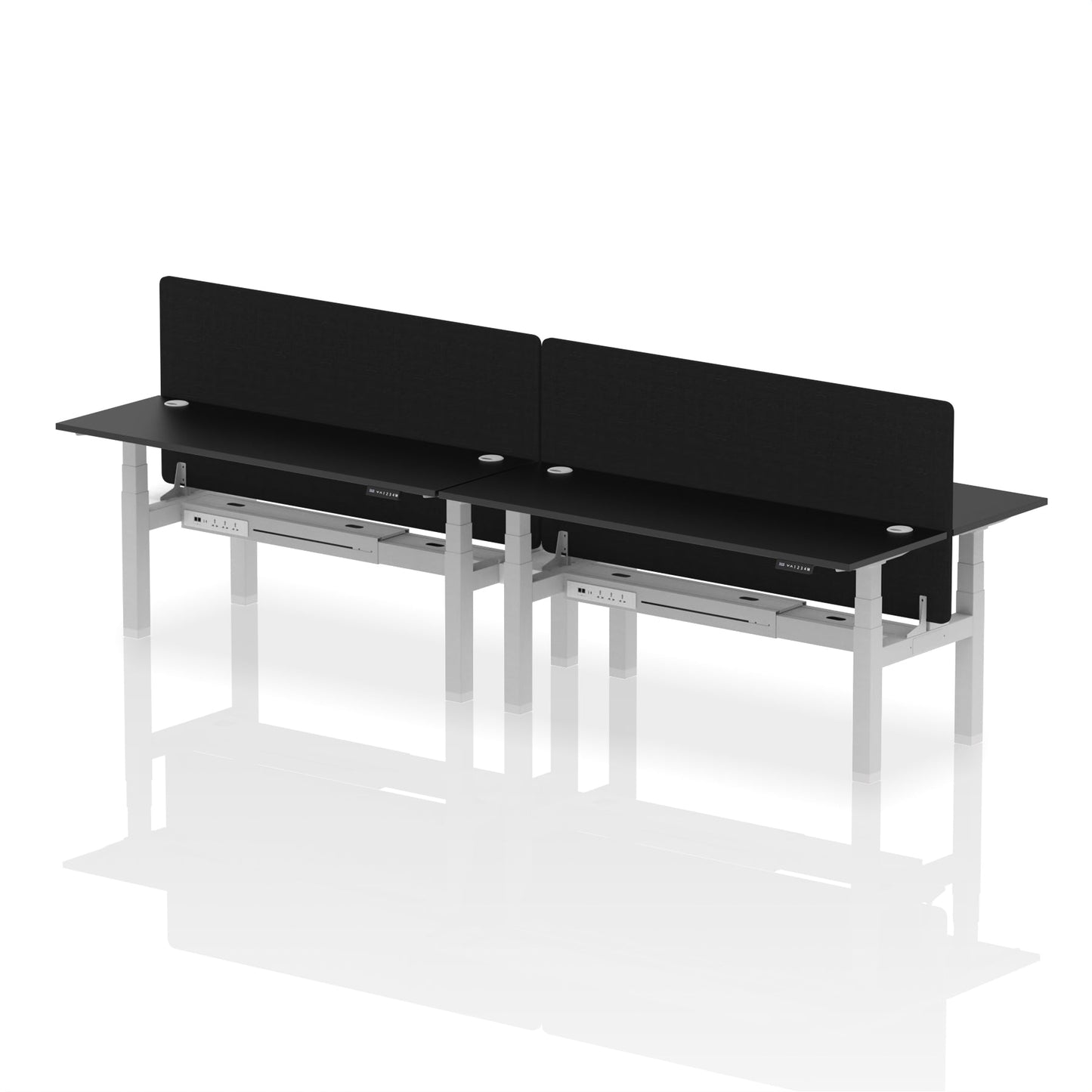 Air Back-to-Back Slimline Height Adjustable Bench Desk - 4 Person with Black Straight Screen