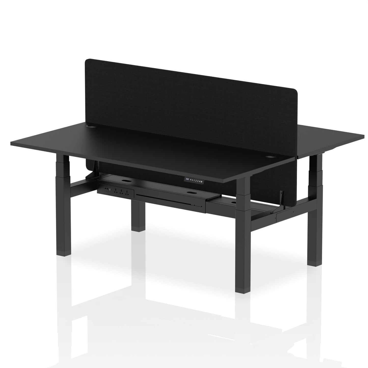 Air Back-to-Back Height Adjustable Bench Desk - 2 Person with Black Straight Screen