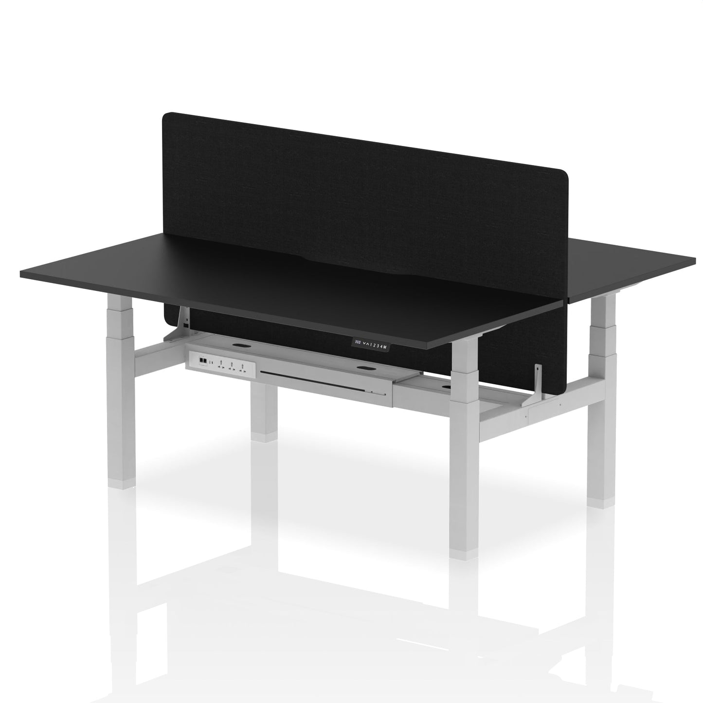 Air Back-to-Back Scalloped Edge Height Adjustable Bench Desk - 2 Person with Black Straight Screen