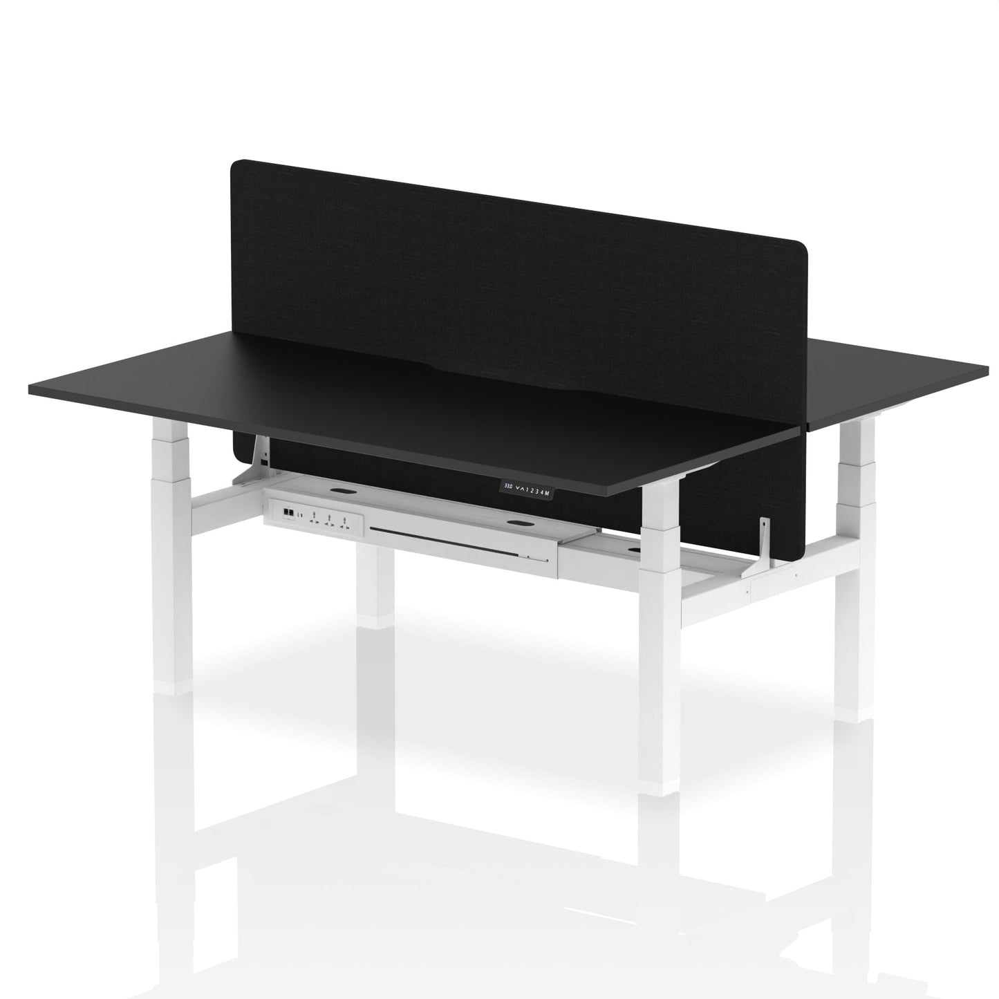 Air Back-to-Back Scalloped Edge Height Adjustable Bench Desk - 2 Person with Black Straight Screen