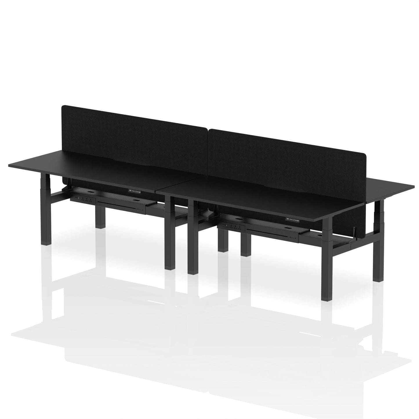 Air Back-to-Back Scalloped Edge Height Adjustable Bench Desk - 4 Person with Black Straight Screen