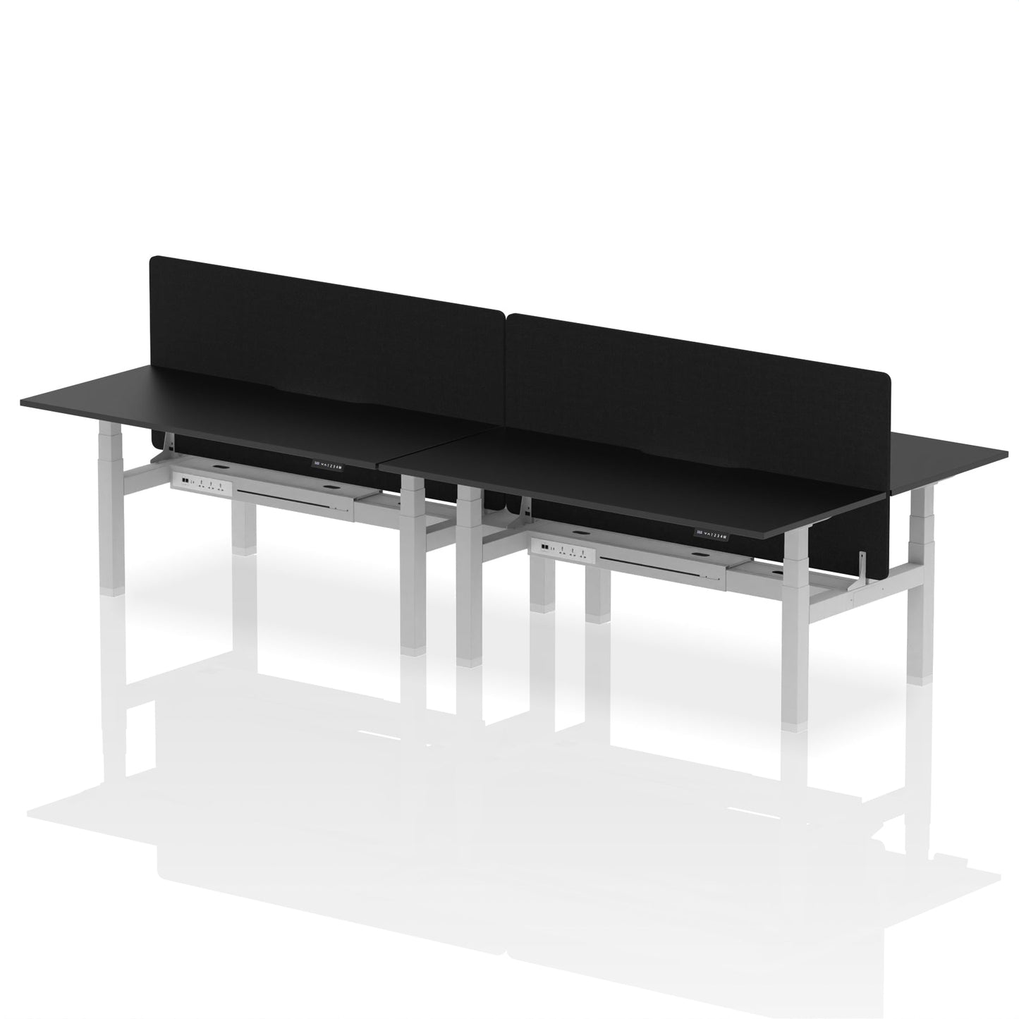 Air Back-to-Back Scalloped Edge Height Adjustable Bench Desk - 4 Person with Black Straight Screen