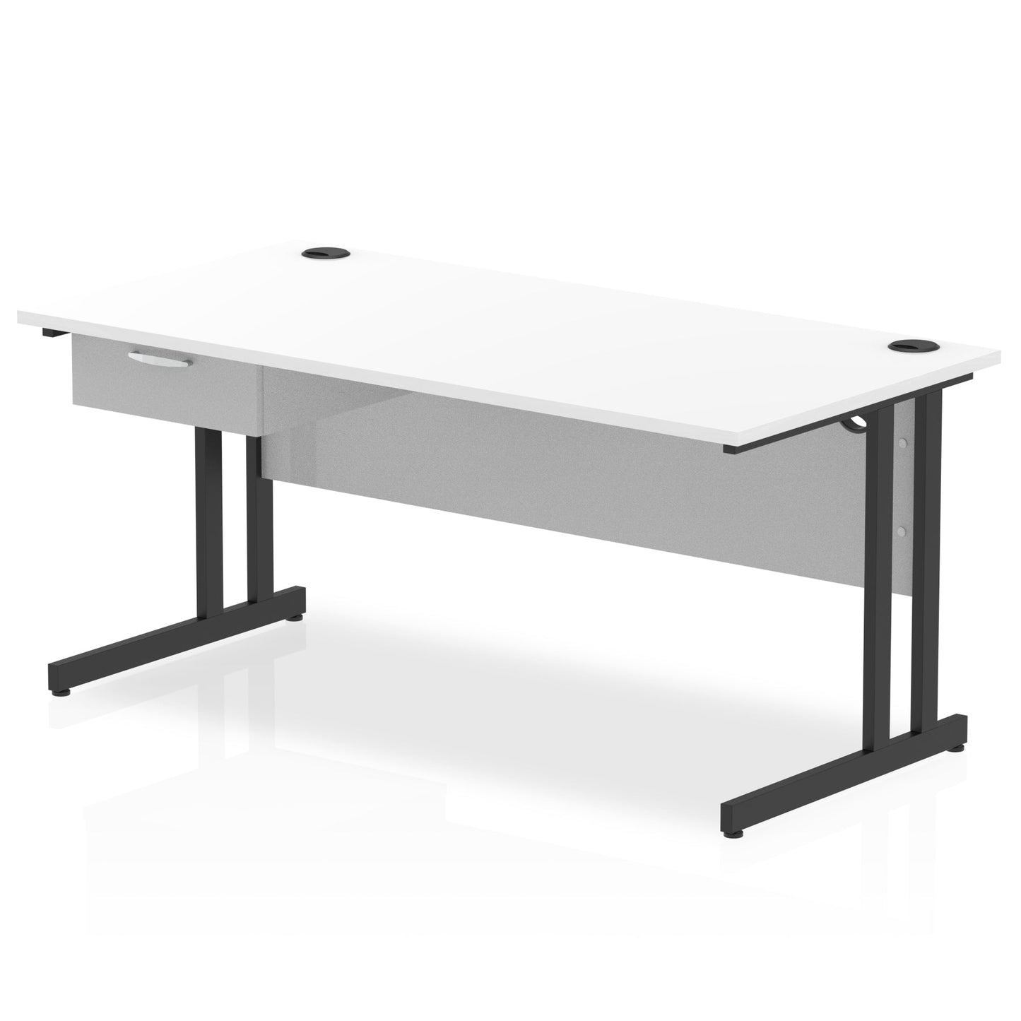 Impulse Cantilever Straight Desk Black Frame With Single One Drawer Fixed Pedestal