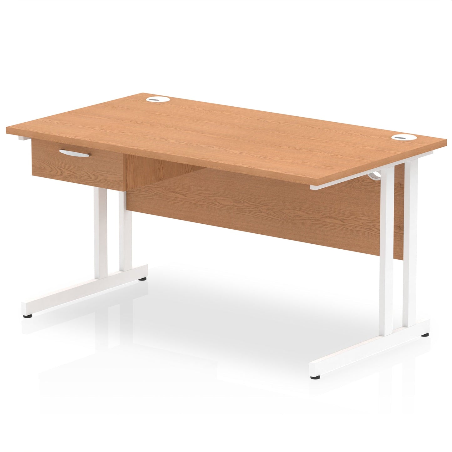 Impulse Cantilever Straight Desk White Frame With Single One Drawer Fixed Pedestal