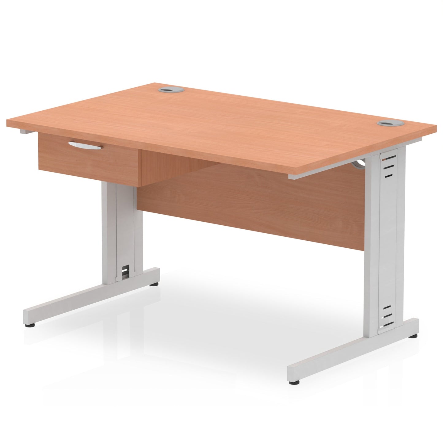 Impulse Cable Managed Straight Desk Silver Frame With Single One Drawer Fixed Pedestal