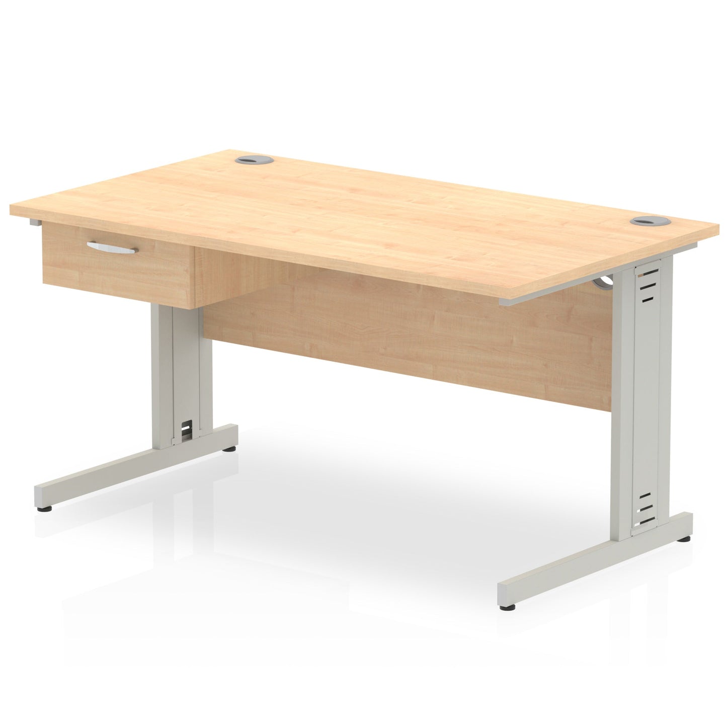 Impulse Cable Managed Straight Desk Silver Frame With Single One Drawer Fixed Pedestal