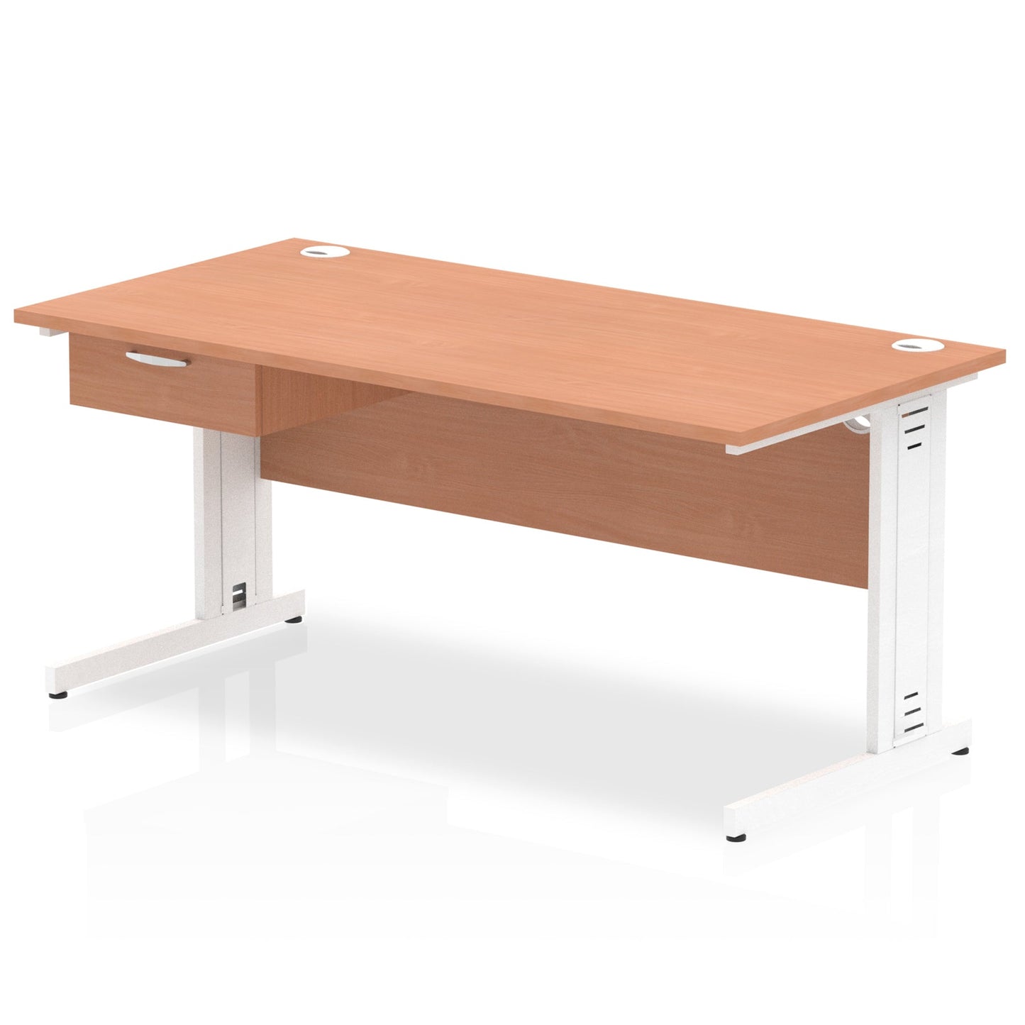 Impulse Cable Managed Straight Desk White Frame With Single One Drawer Fixed Pedestal