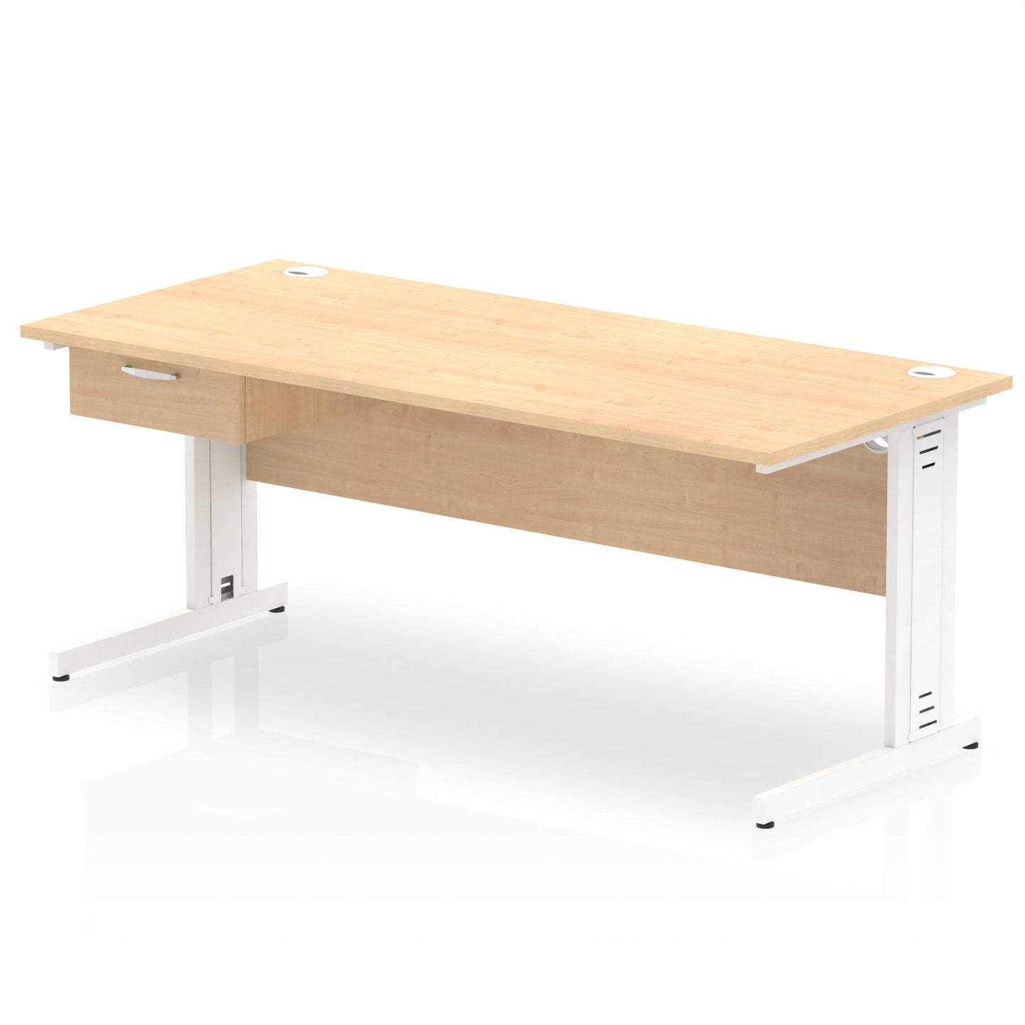 Impulse Cable Managed Straight Desk White Frame With Single One Drawer Fixed Pedestal