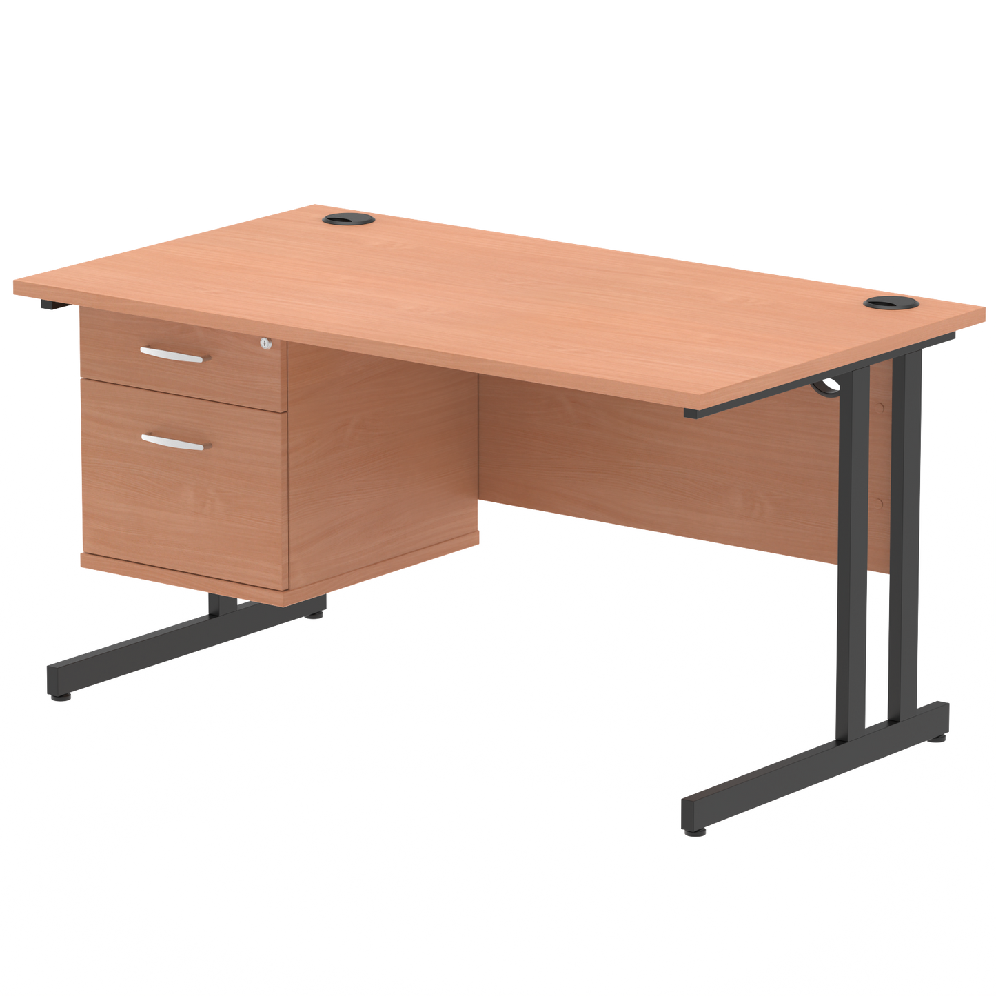 Impulse 1400mm Cantilever Straight Desk With Single Fixed Pedestal