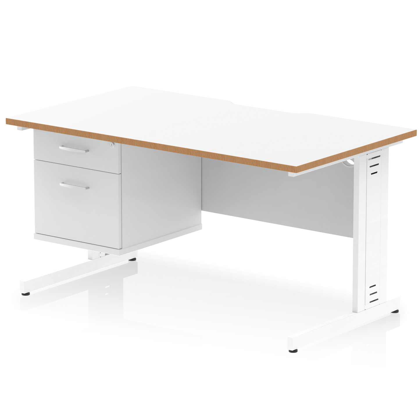 Impulse Scalloped Edge 1400mm Cable Managed Straight Desk With Single Fixed Pedestal