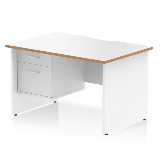 Impulse Scalloped Edge 1200mm Panel End Straight Desk With Single Fixed Pedestal