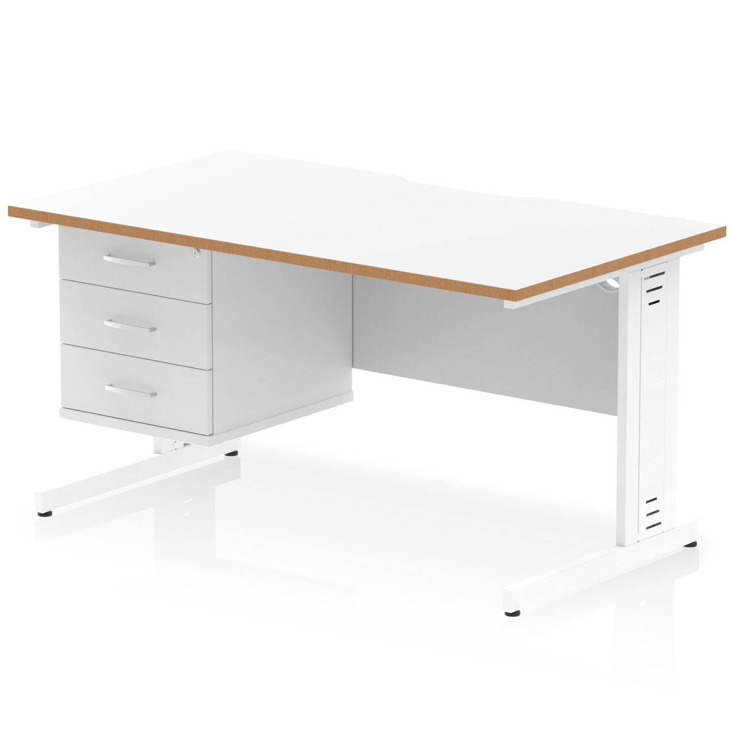 Impulse Scalloped Edge 1400mm Cable Managed Straight Desk With Single Fixed Pedestal