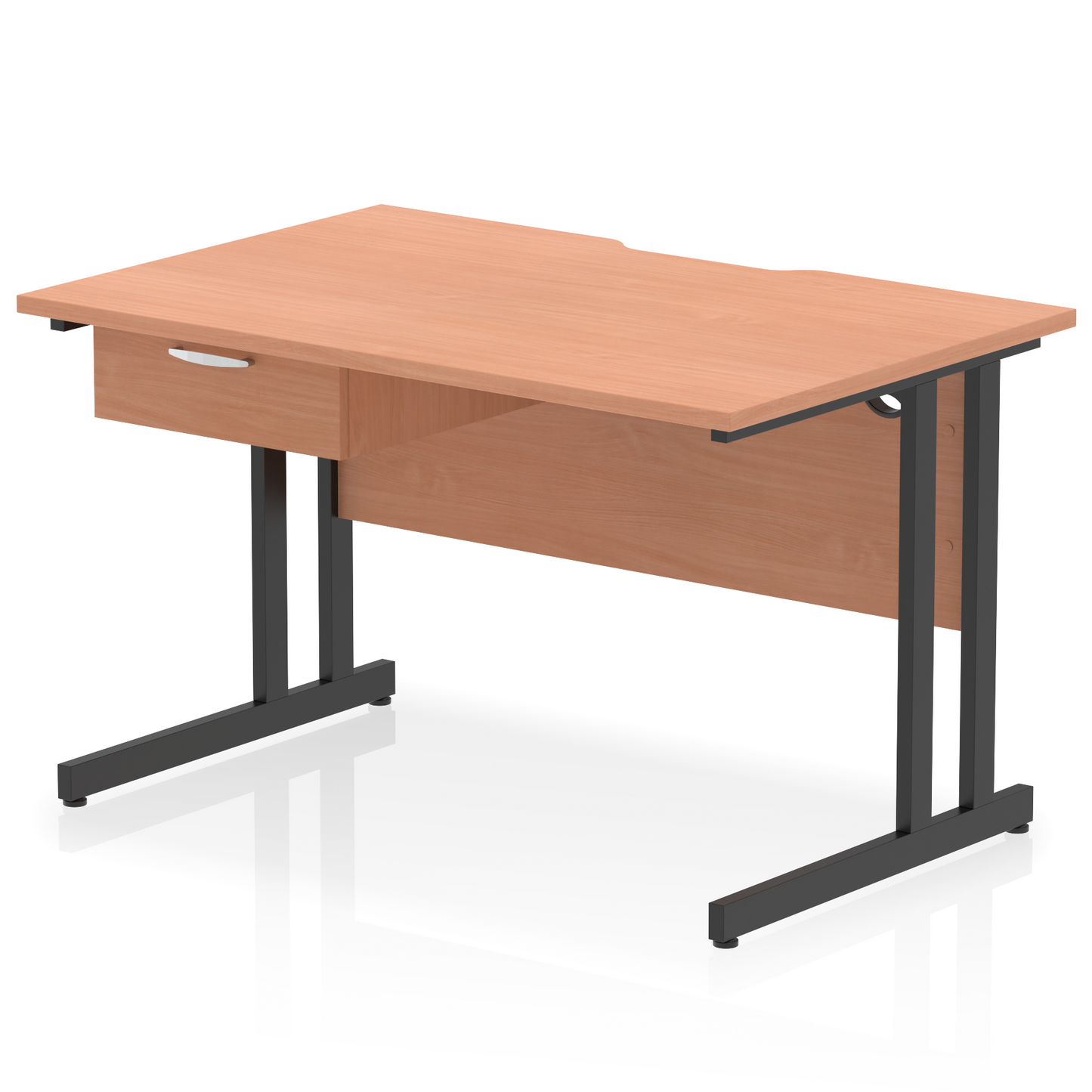 Impulse Scalloped Edge Cantilever Straight Desk With Single One Drawer Fixed Pedestal