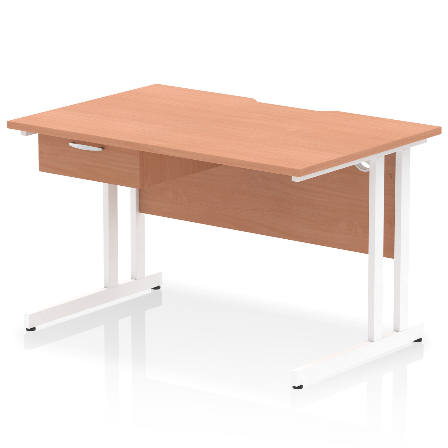 Impulse Scalloped Edge Cantilever Straight Desk With Single One Drawer Fixed Pedestal