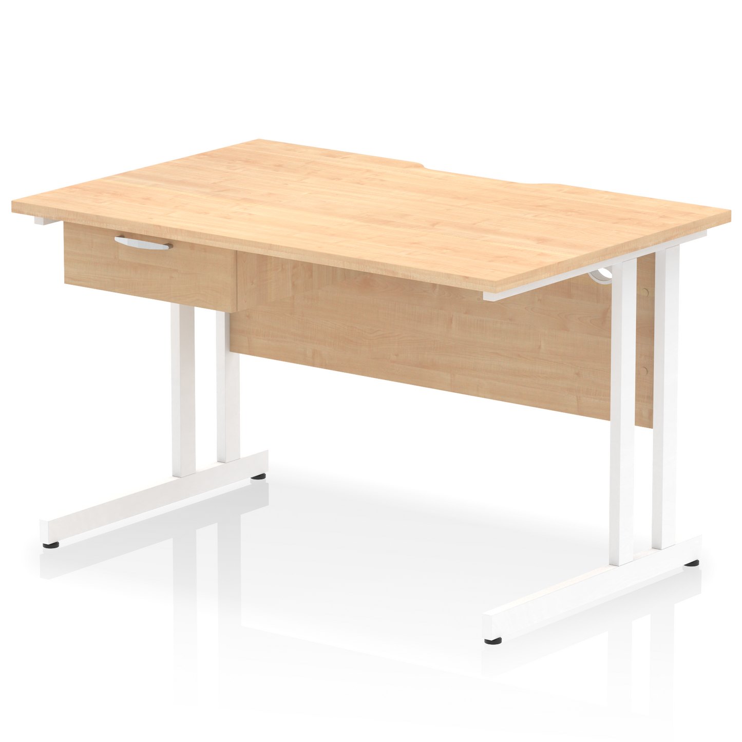 Impulse Scalloped Edge Cantilever Straight Desk With Single One Drawer Fixed Pedestal