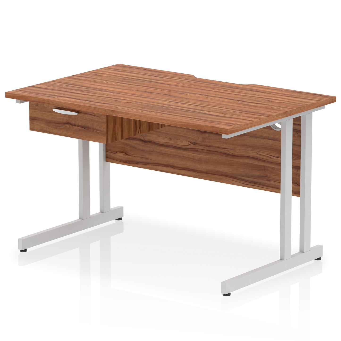 Impulse Scalloped Edge Cantilever Straight Desk With Single One Drawer Fixed Pedestal