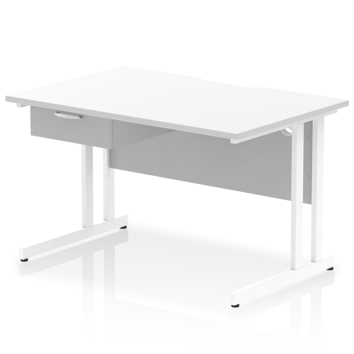 Impulse Scalloped Edge Cantilever Straight Desk With Single One Drawer Fixed Pedestal