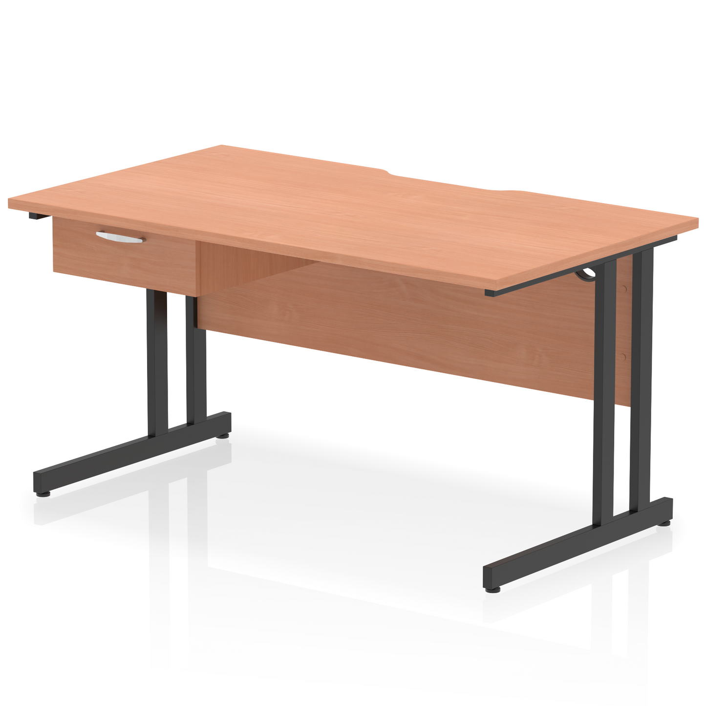 Impulse Scalloped Edge Cantilever Straight Desk With Single One Drawer Fixed Pedestal