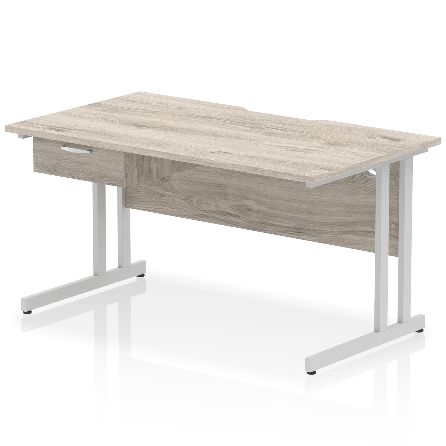 Impulse Scalloped Edge Cantilever Straight Desk With Single One Drawer Fixed Pedestal