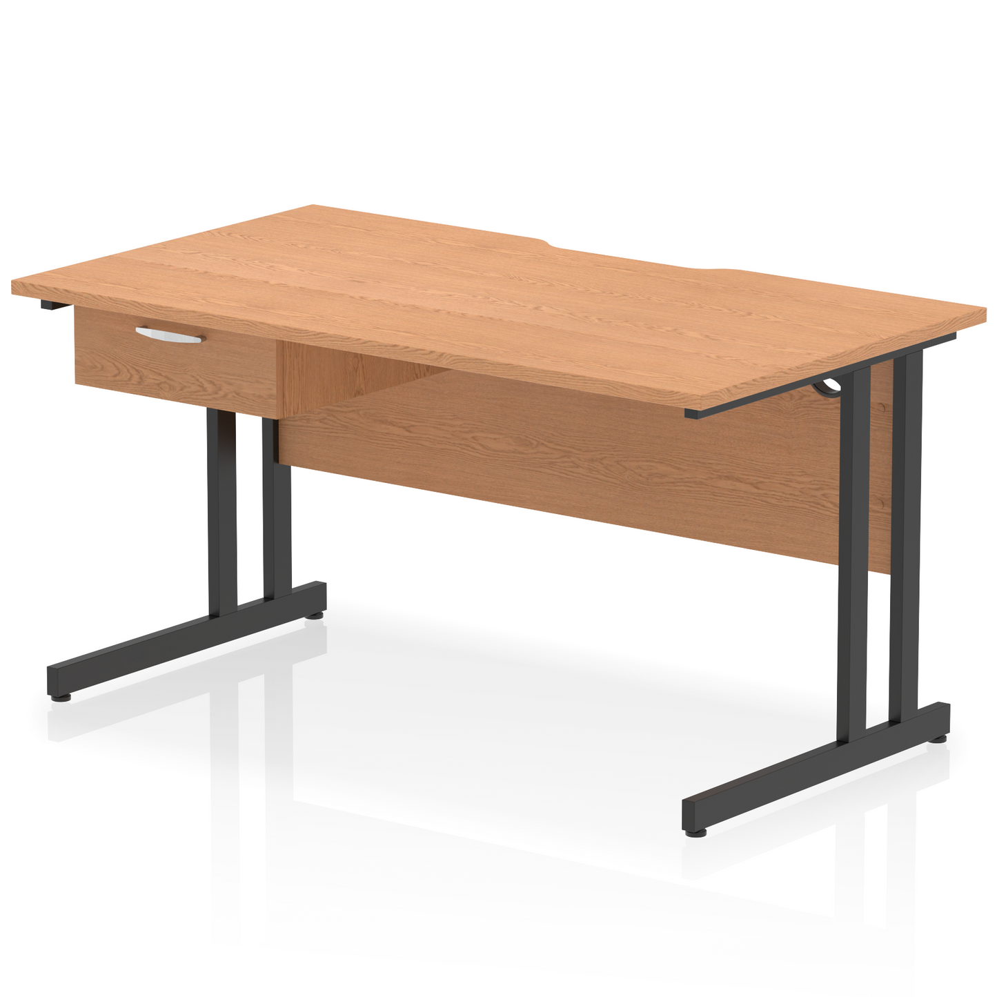 Impulse Scalloped Edge Cantilever Straight Desk With Single One Drawer Fixed Pedestal