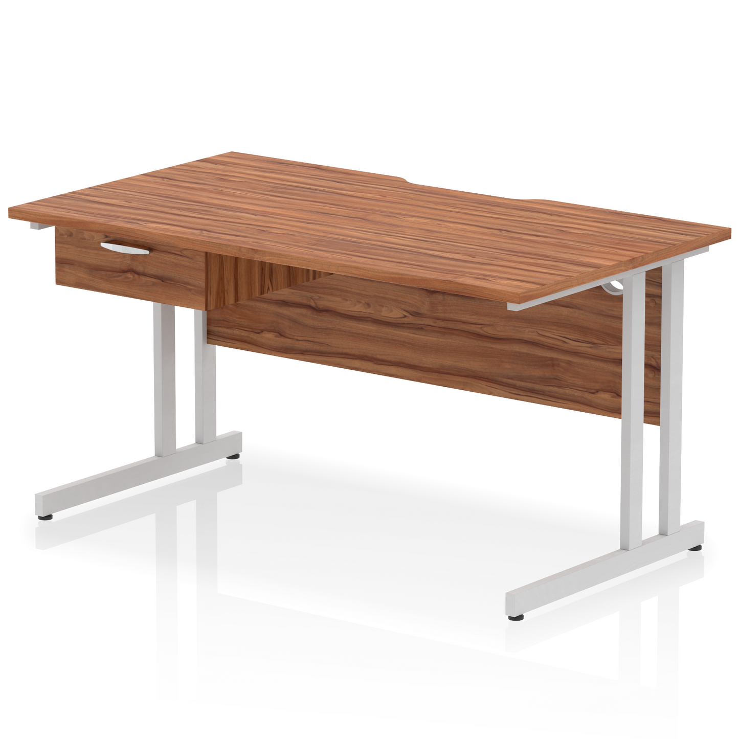 Impulse Scalloped Edge Cantilever Straight Desk With Single One Drawer Fixed Pedestal