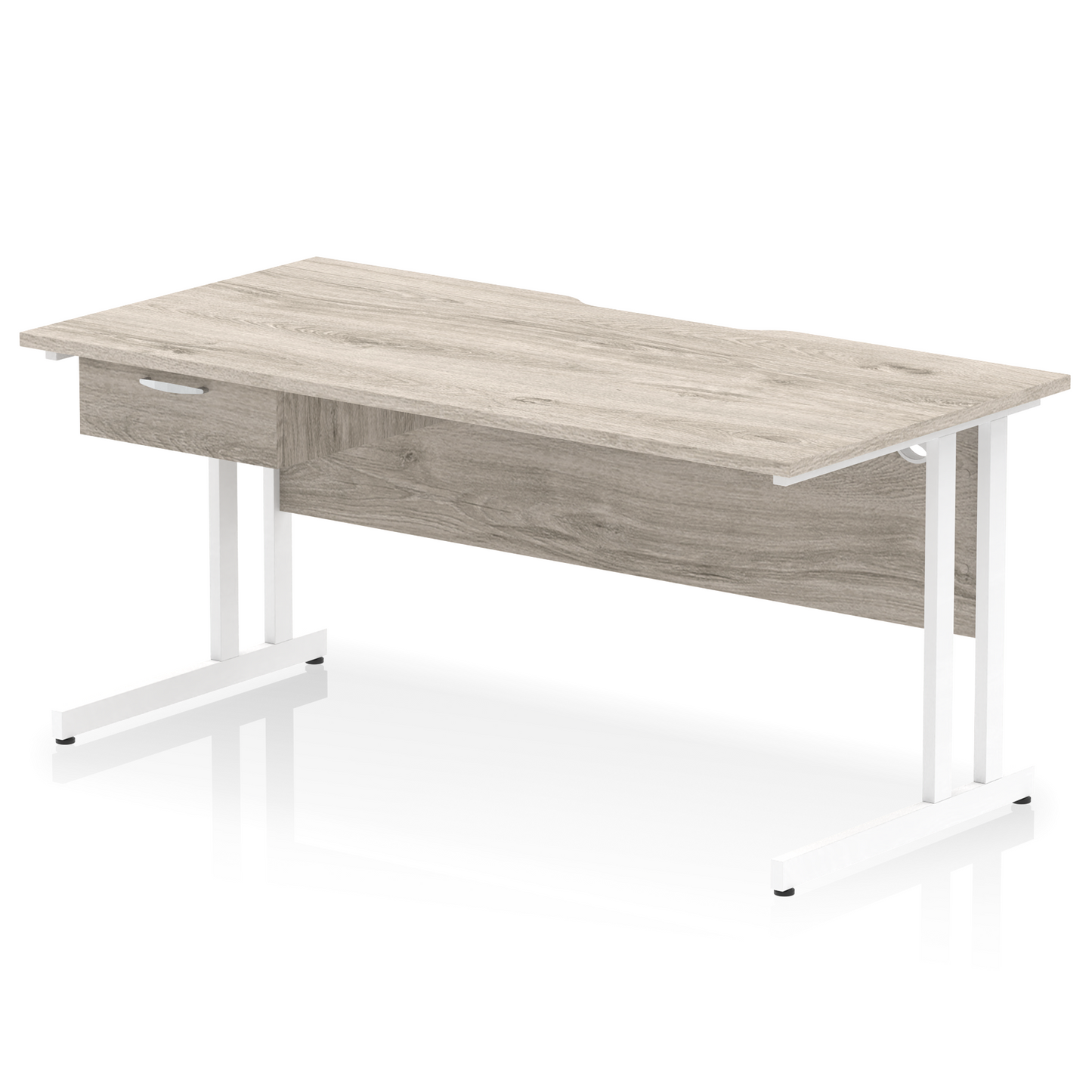 Impulse Scalloped Edge Cantilever Straight Desk With Single One Drawer Fixed Pedestal