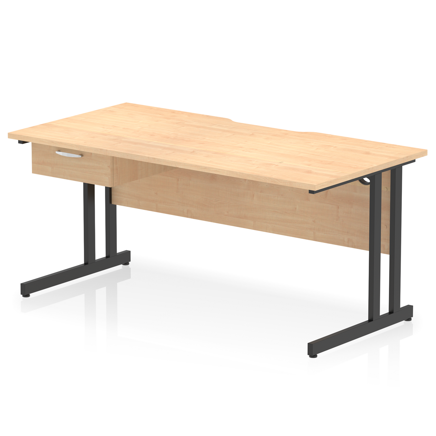 Impulse Scalloped Edge Cantilever Straight Desk With Single One Drawer Fixed Pedestal