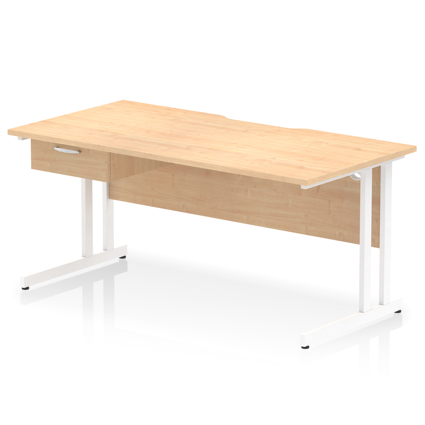 Impulse Scalloped Edge Cantilever Straight Desk With Single One Drawer Fixed Pedestal